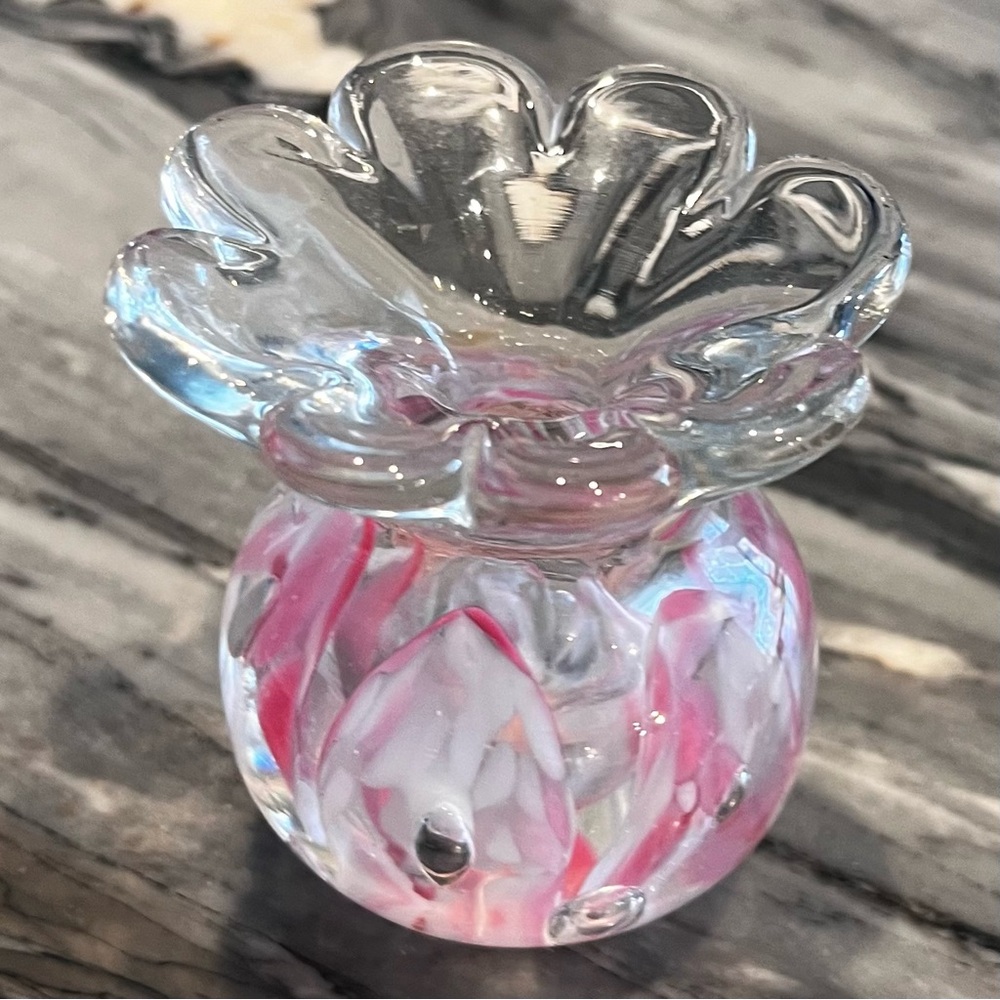 Bart Zimmerman Pink Controlled Bubble Ruffled Paperweight Bud Vase